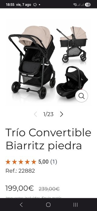 Trío Convertible Carrito Bebé Piedra