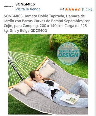 Hamaca doble beige y madera