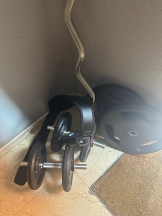 Pesas barra Z y discos gimnasio