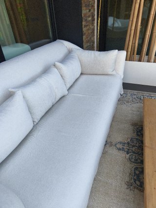 Sofá de lino 3 plazas beige/blanco