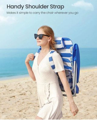 Silla de Playa Plegable Azul y Blanca