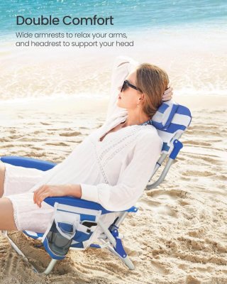 Silla de Playa Plegable Azul y Blanca