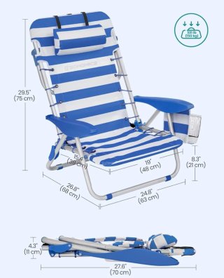 Silla de Playa Plegable Azul y Blanca