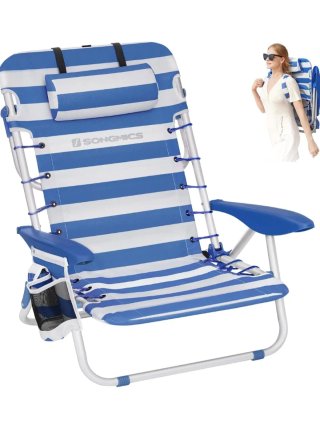 Silla de Playa Plegable Azul y Blanca