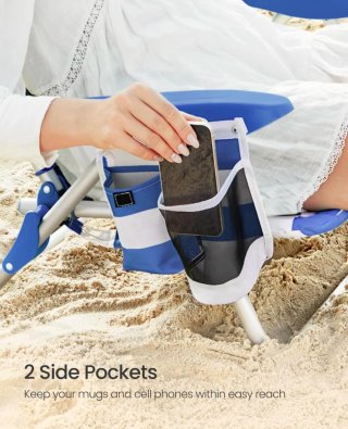 Silla de Playa Plegable Azul y Blanca