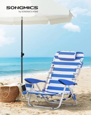 Silla de Playa Plegable Azul y Blanca