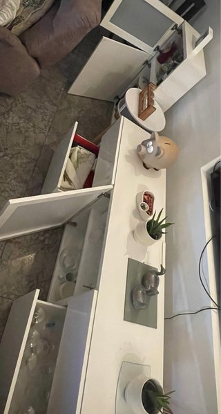 Mueble salón blanco y cristal