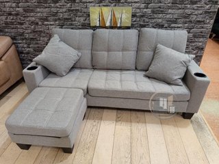 Sofá Kiger Gris con Puff Chaise Longue