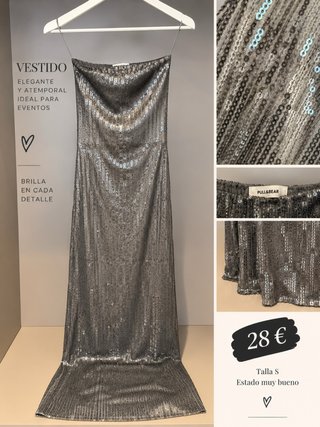 Vestido Pull&Bear lentejuelas plata largo