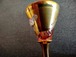 Juego 6 Copas Licor Oro Rosa Flores