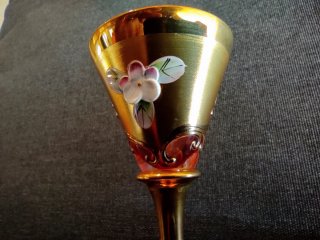 Juego 6 Copas Licor Oro Rosa Flores