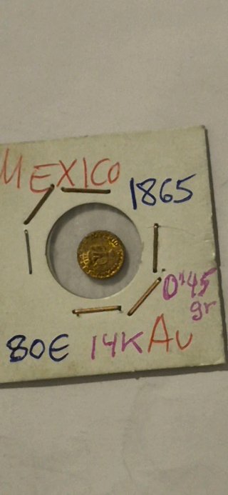 Moneda Oro 14k México 1865 Maximiliano I
