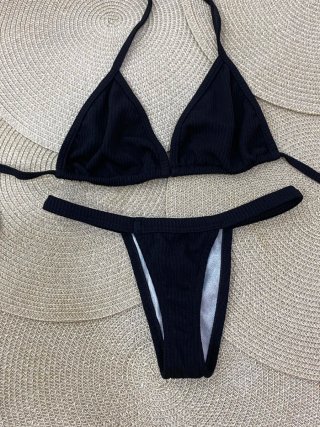 Bikini Canelado Negro Talla Única S/M