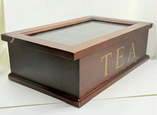 Caja de té de madera con tapa de cristal