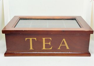 Caja de té de madera con tapa de cristal