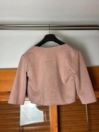 Chaqueta rosa empolvado Efecto ante con flecos