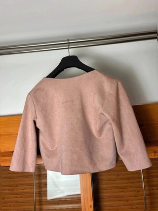 Chaqueta rosa empolvado Efecto ante con flecos
