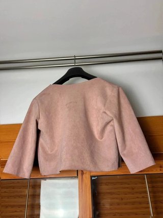 Chaqueta rosa empolvado Efecto ante con flecos