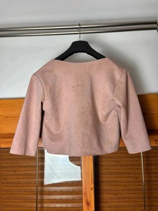 Chaqueta rosa empolvado Efecto ante con flecos