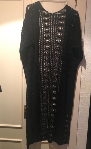 Chaqueta larga ganchillo negra