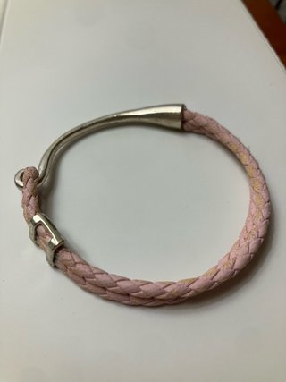 Pulsera cuero rosa y plata