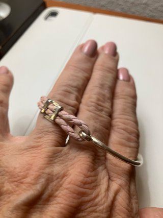 Pulsera cuero rosa y plata