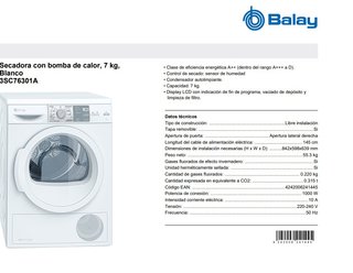 Secadora Balay Condensación Bomba Calor 7kg