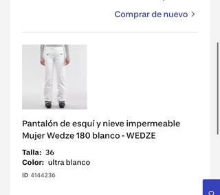Pantalón esquí Wedze 180 Mujer T36 Blanco Nuevo