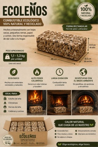 Pack 10 ECOLEÑOS Combustible Ecológico Natural