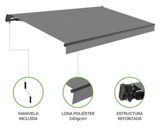 Toldo Fachada Gris Aluminio Grafito 3.95x300