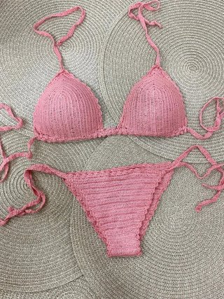 Bikini Crochet Rosa Hecho a Mano
