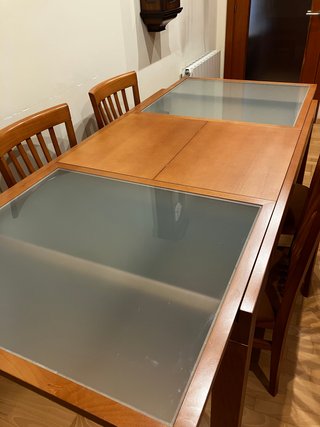 Mesa de comedor extensible madera y cristal
