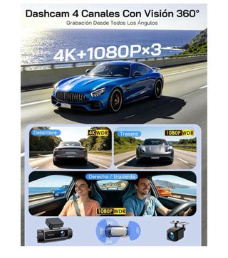 WOLFANG Dashcam 4K 610° 4 Canales WiFi 5.8GHz