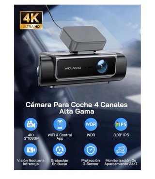 WOLFANG Dashcam 4K 610° 4 Canales WiFi 5.8GHz