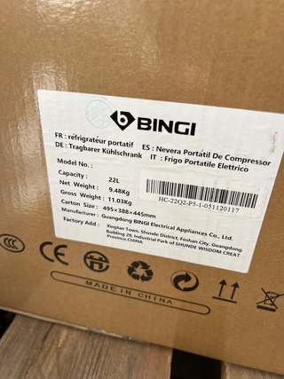 BINGI Nevera Portátil Compresor 22L Nueva