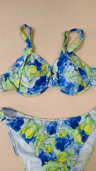 Bikini vintage floral azul y verde, L
