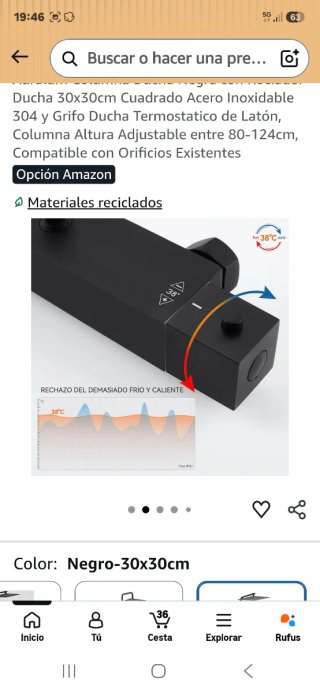 Columna Ducha Negra AuraLum