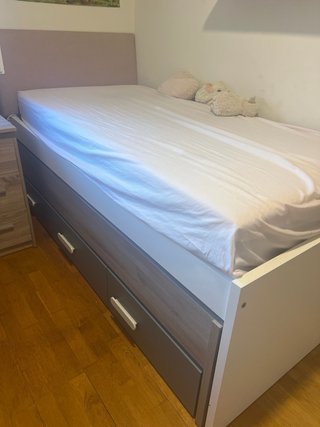 Cama nido 100x202cm + 3 cajones + 2 colchones 90