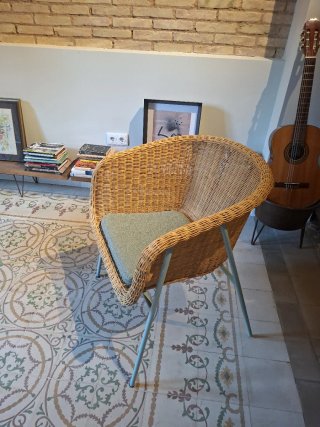 Sillón Teulat Ratán y Tela Verde