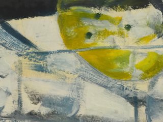 Pintura Técnica Mixta Bodegón Botellas y Limones