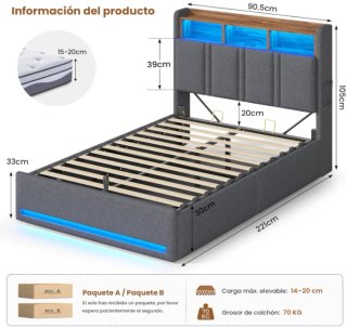 Cama Canapé 90x200 con Almacenamiento
