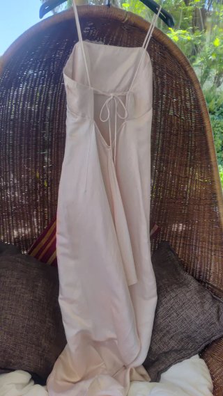 Vestido rosa pastel satinado raso largo