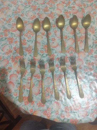 Cubiertos latón antiguos - Juego de 10 piezas