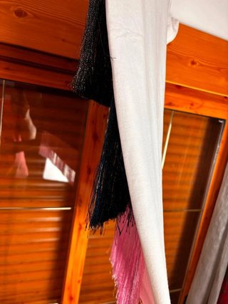 Vestido Corto de Flecos Tricolor Talla M (Blanco,