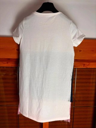 Vestido Corto de Flecos Tricolor Talla M (Blanco,