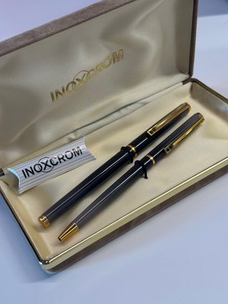 Juego Inoxcrom pluma y bolígrafo gris nuevo