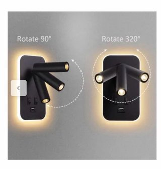 2 Apliques LED Lámpara Lectura con USB