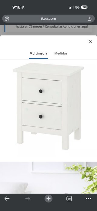 Mesita de noche Ikea madera blanca