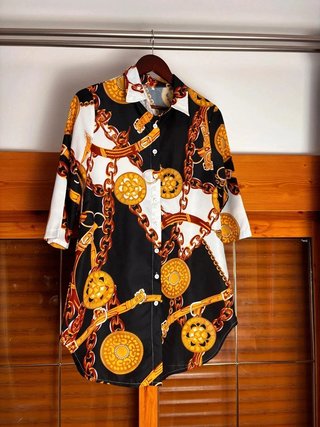 Precioso vestido camisero estampado cadenas Talla