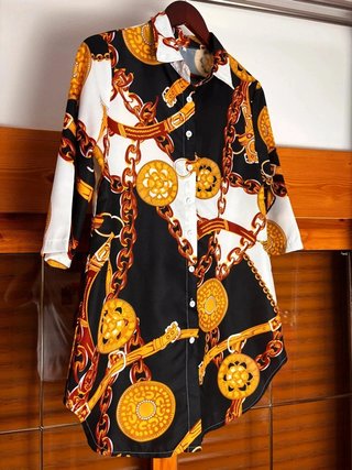 Precioso vestido camisero estampado cadenas Talla